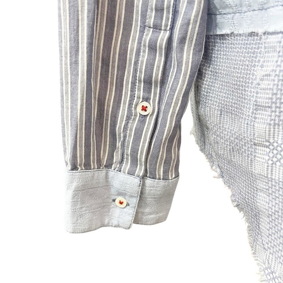 Sundance Top Size XS Blue Patchwork Stripe Long Sleeve Button Down High Low Hem - Picture 7 of 10